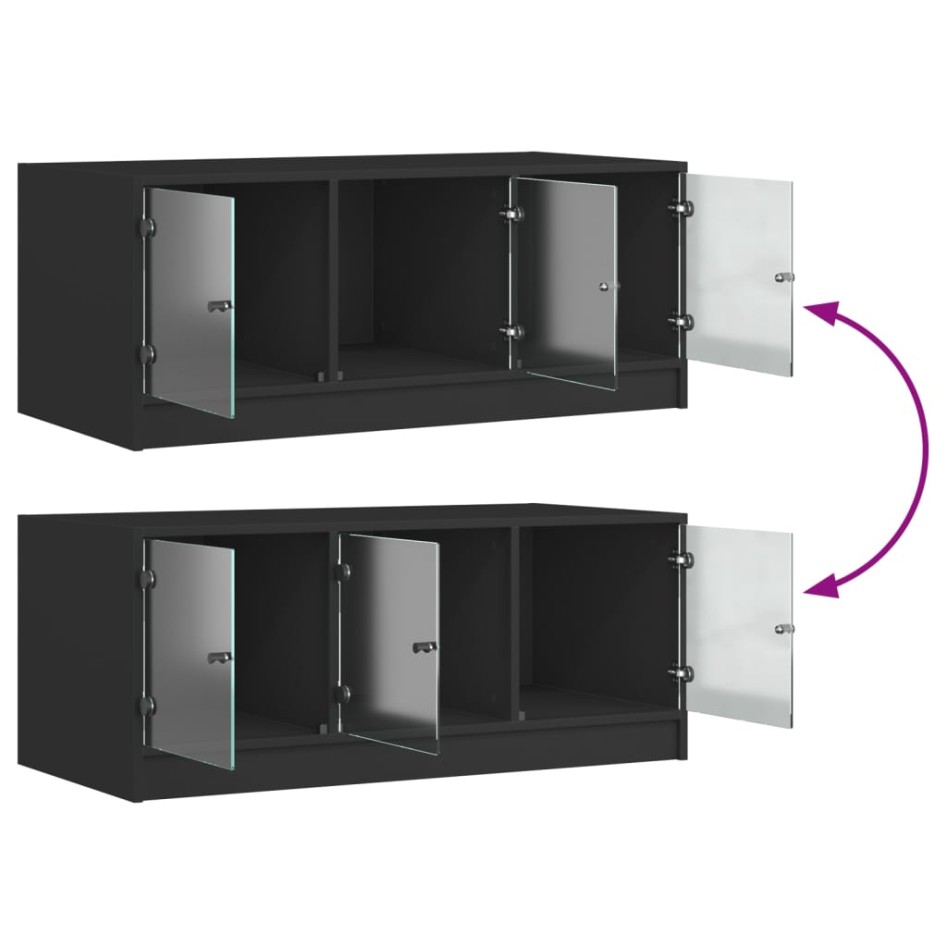 Mesa de centro con puertas de vidrio negra 102x50x42