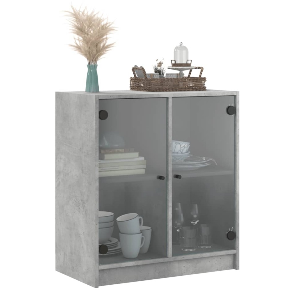 Armario auxiliar puertas de vidrio gris hormigón 68x37x75,5