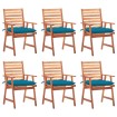 Sillas comedor de jardín y cojines 6 uds madera maciza acacia