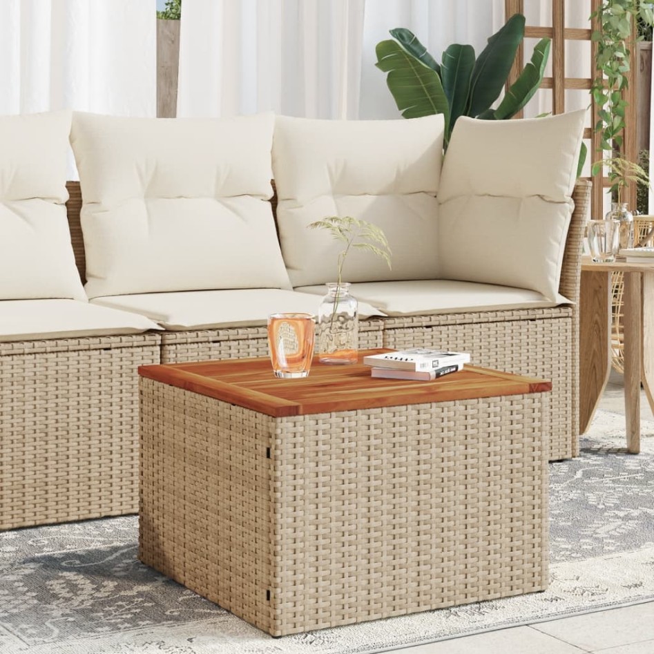 Mesa de jardín ratán sintético madera acacia beige 55x55x37