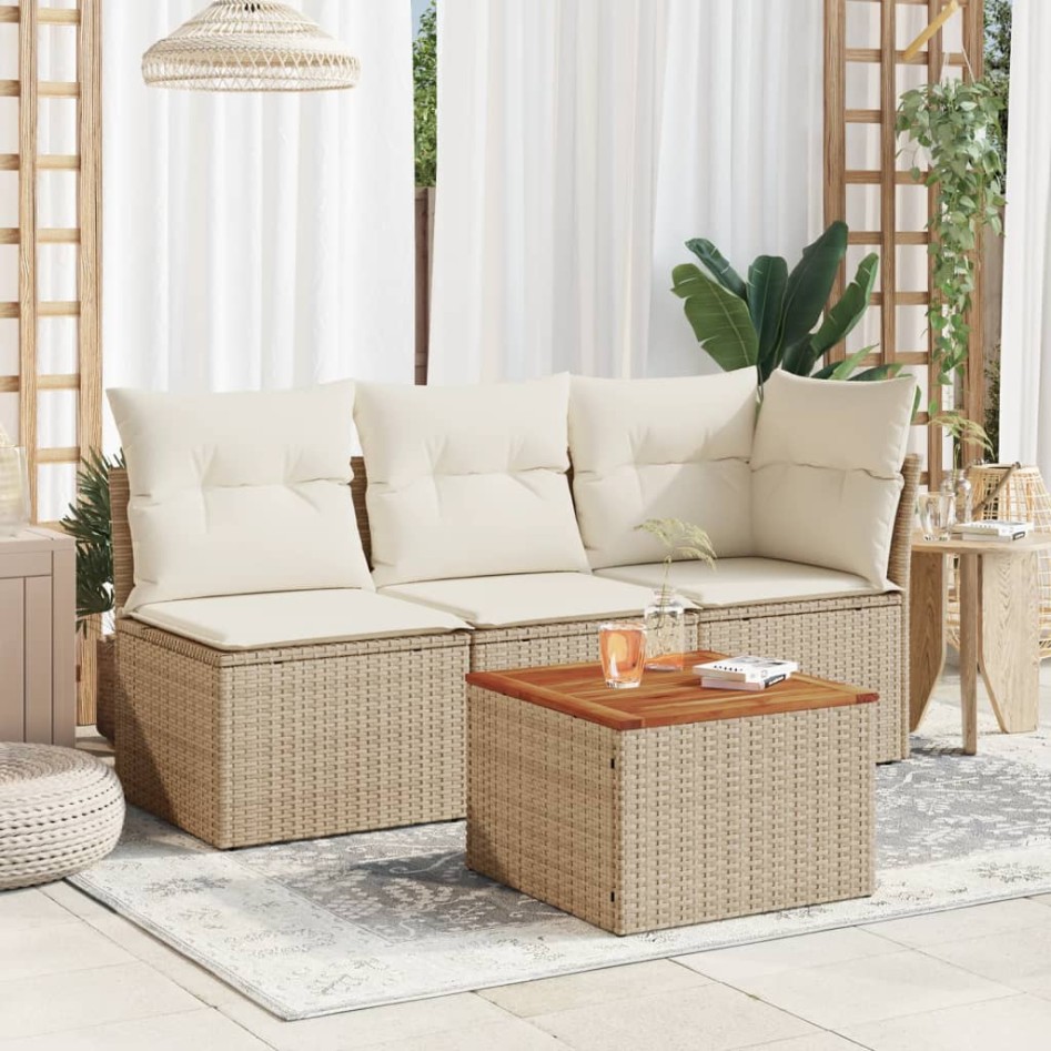 Mesa de jardín ratán sintético madera acacia beige 55x55x37