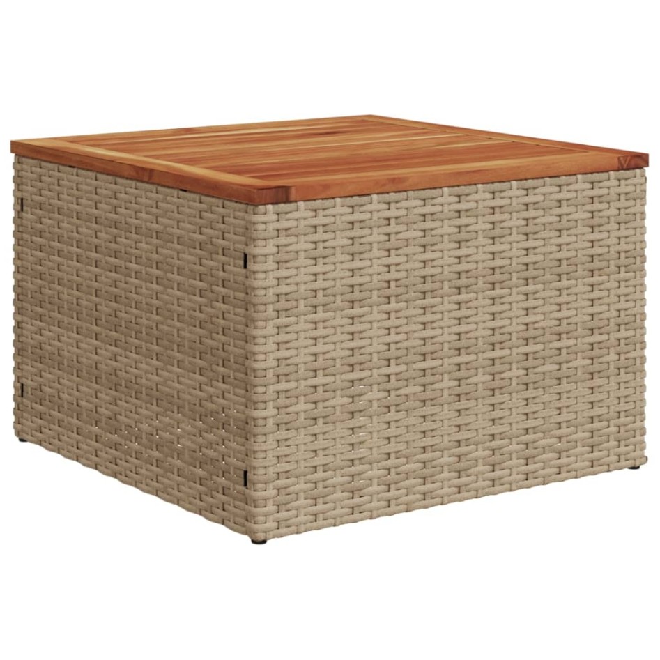 Mesa de jardín ratán sintético madera acacia beige 55x55x37