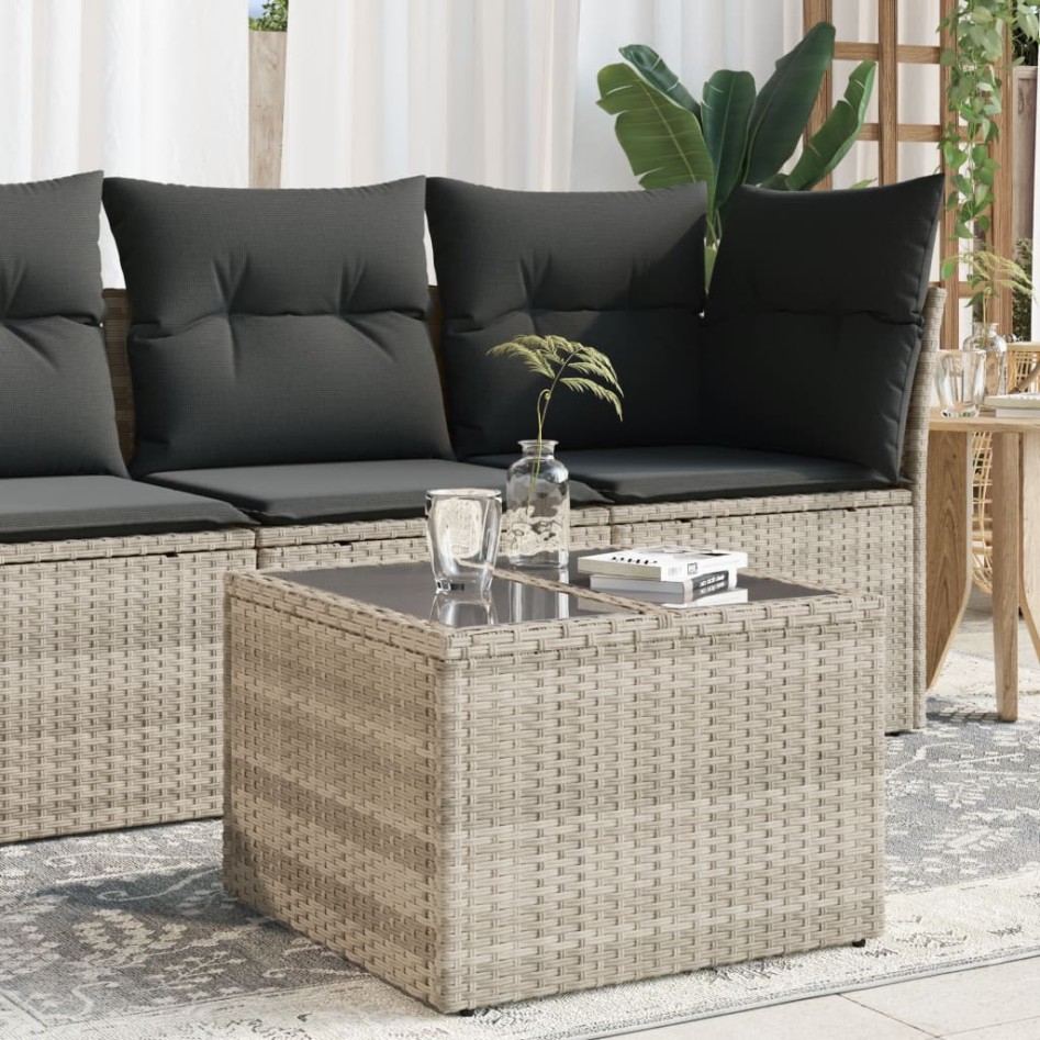 Mesa jardín superficie vidrio ratán PE gris claro 55x55x37
