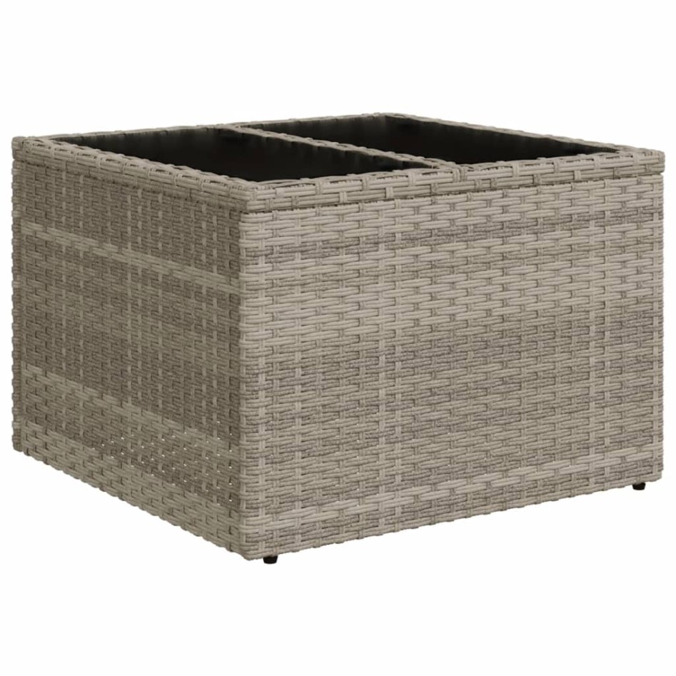 Mesa jardín superficie vidrio ratán PE gris claro 55x55x37