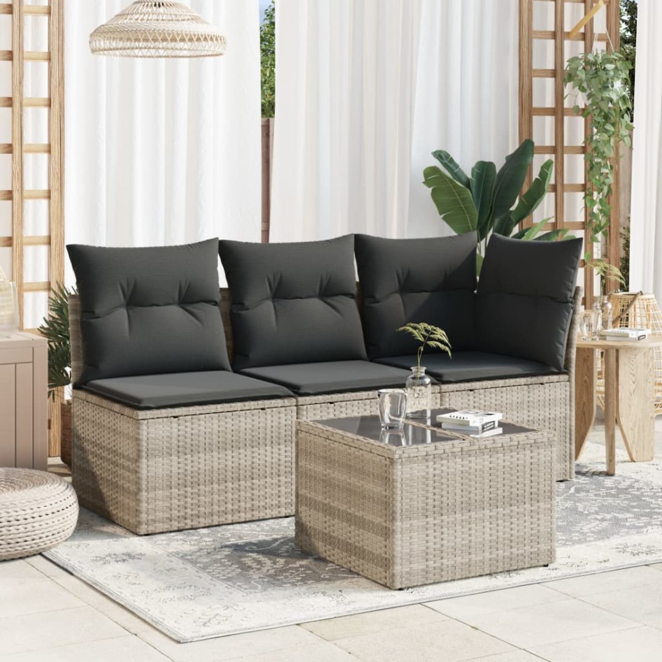 Mesa jardín superficie vidrio ratán PE gris claro 55x55x37