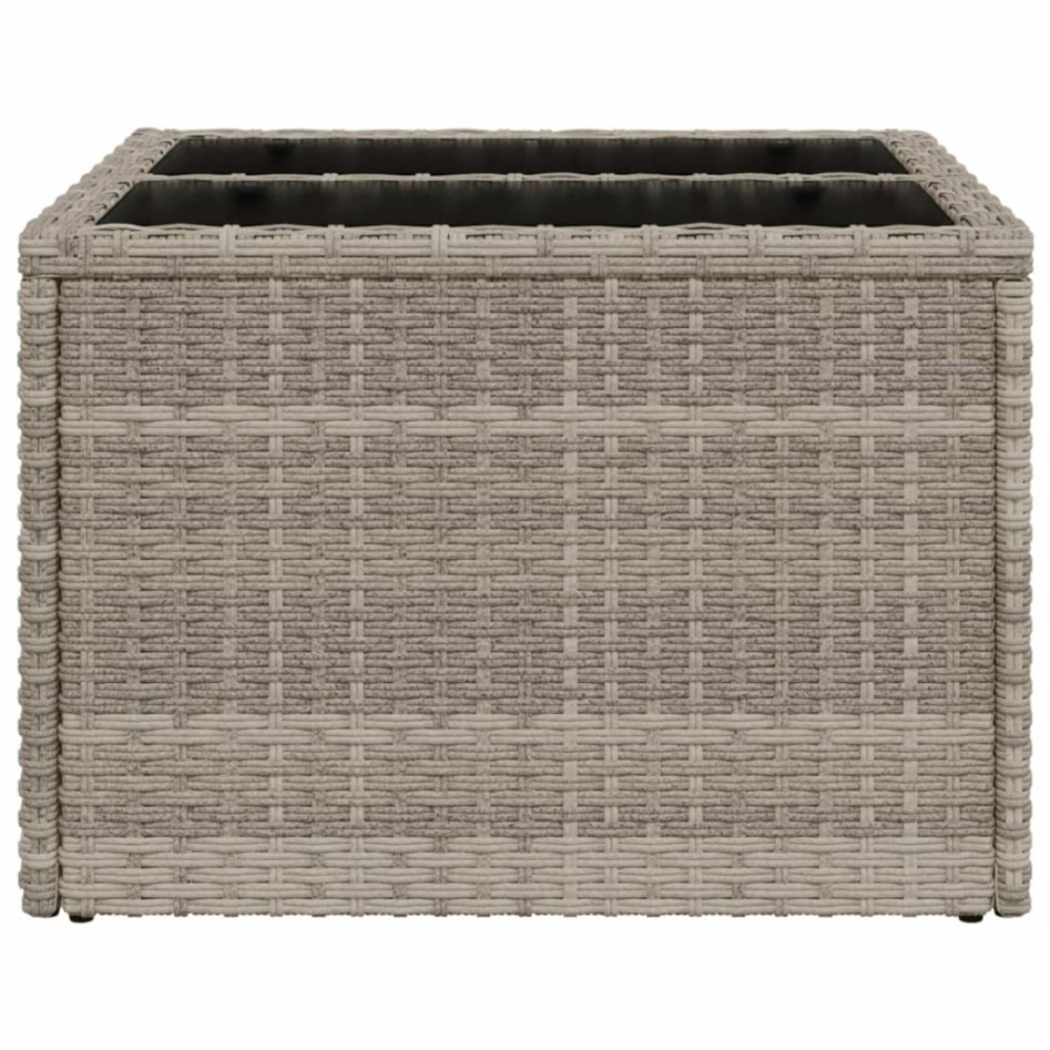 Mesa jardín superficie vidrio ratán PE gris claro 55x55x37