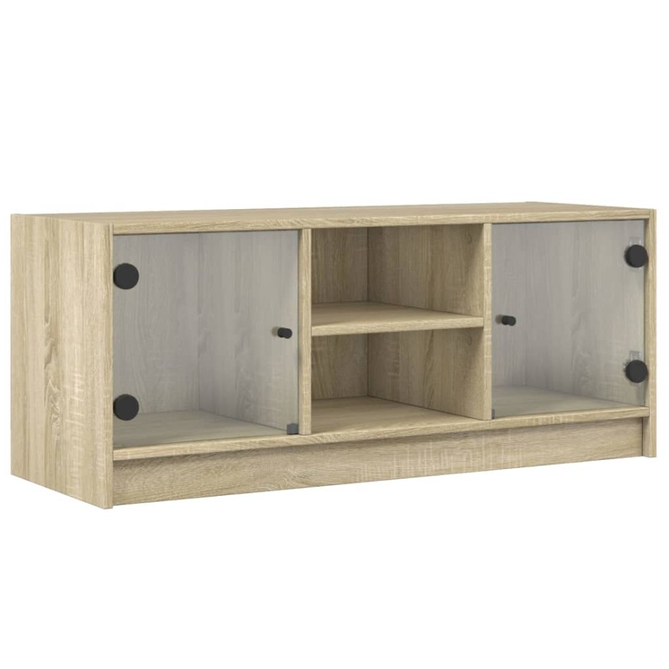 Mueble de TV con puertas de vidrio roble Sonoma 102x37x42