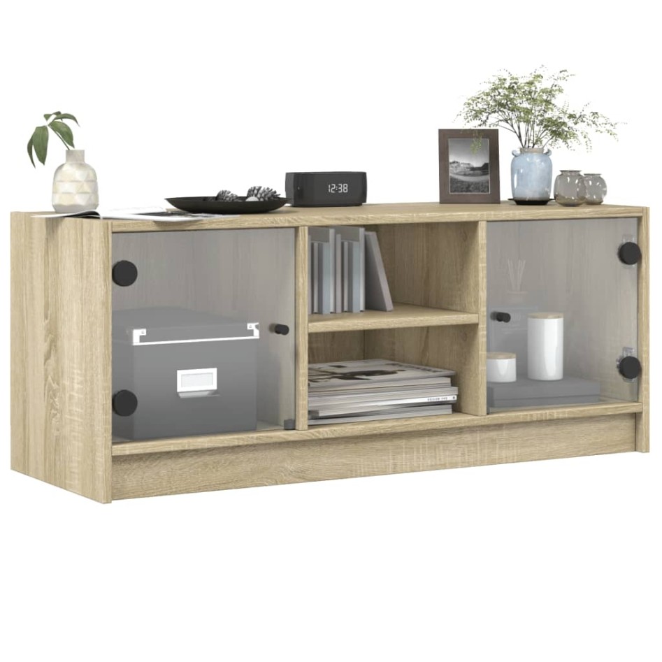 Mueble de TV con puertas de vidrio roble Sonoma 102x37x42