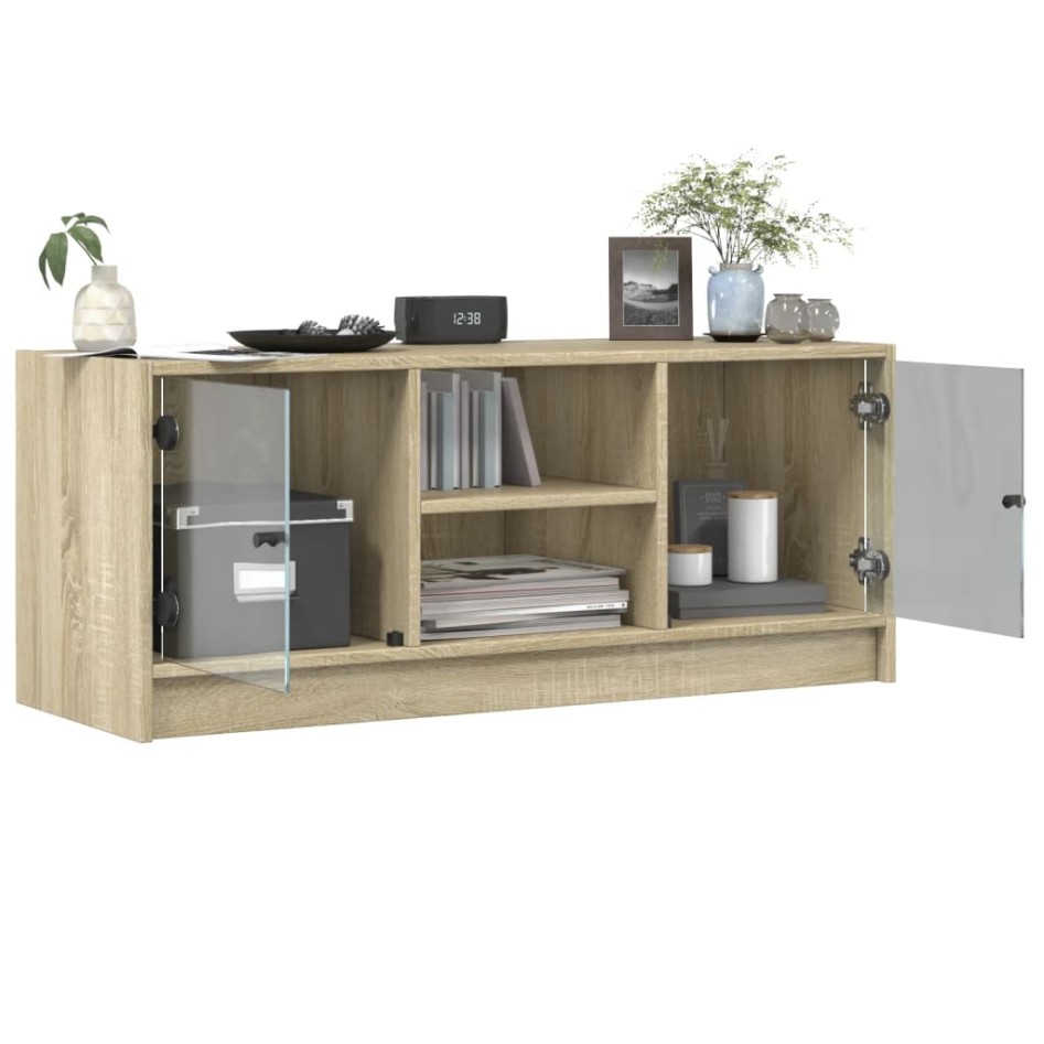 Mueble de TV con puertas de vidrio roble Sonoma 102x37x42