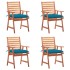 Sillas comedor de jardín y cojines 4 uds madera maciza