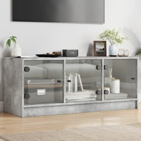 Mueble de TV con puertas de vidrio gris hormigón 102x37x42