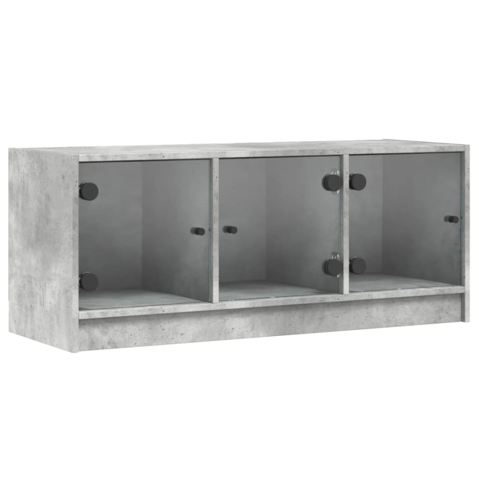 Mueble de TV con puertas de vidrio gris hormigón 102x37x42