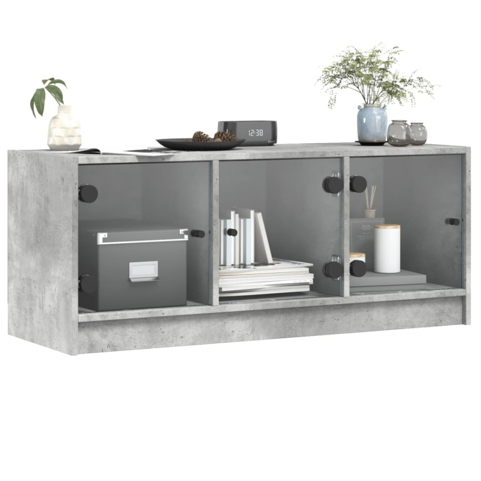 Mueble de TV con puertas de vidrio gris hormigón 102x37x42