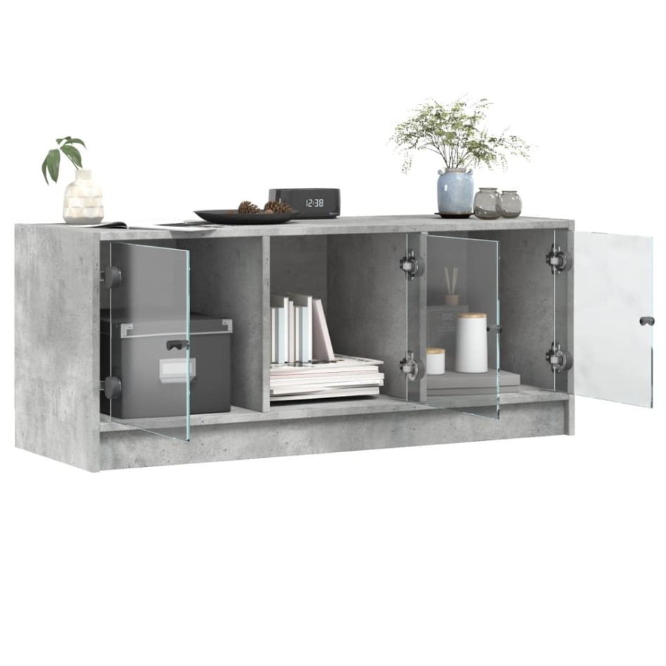 Mueble de TV con puertas de vidrio gris hormigón 102x37x42