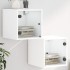 Mesitas de noche con puertas de vidrio 2 uds blanco 35x37x35