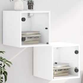 Mesitas de noche con puertas de vidrio 2 uds blanco 35x37x35