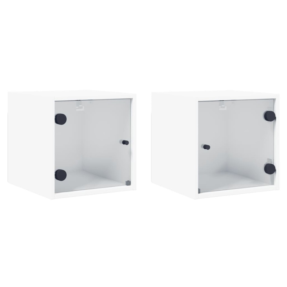Mesitas de noche con puertas de vidrio 2 uds blanco 35x37x35