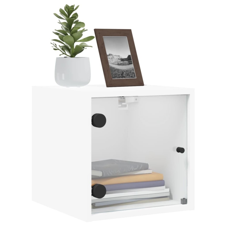 Mesitas de noche con puertas de vidrio 2 uds blanco 35x37x35