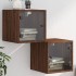 Mesitas noche con puertas vidrio 2 uds roble marrón 35x37x35
