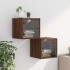 Mesitas noche con puertas vidrio 2 uds roble marrón 35x37x35