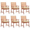 Sillas comedor de jardín y cojines 6 uds madera maciza acacia