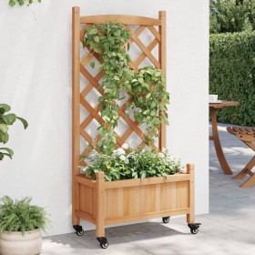 Jardinera con enrejado y ruedas madera maciza de abeto