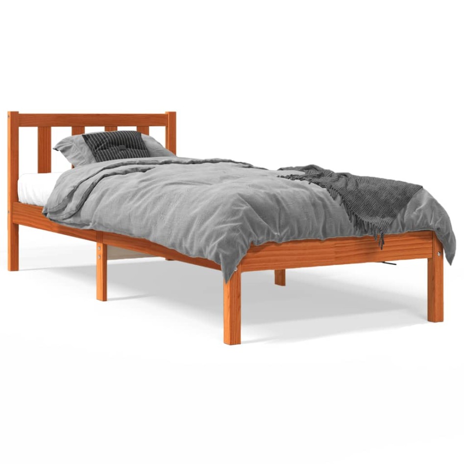 Cama sin colchón madera maciza de pino marrón cera 100x200