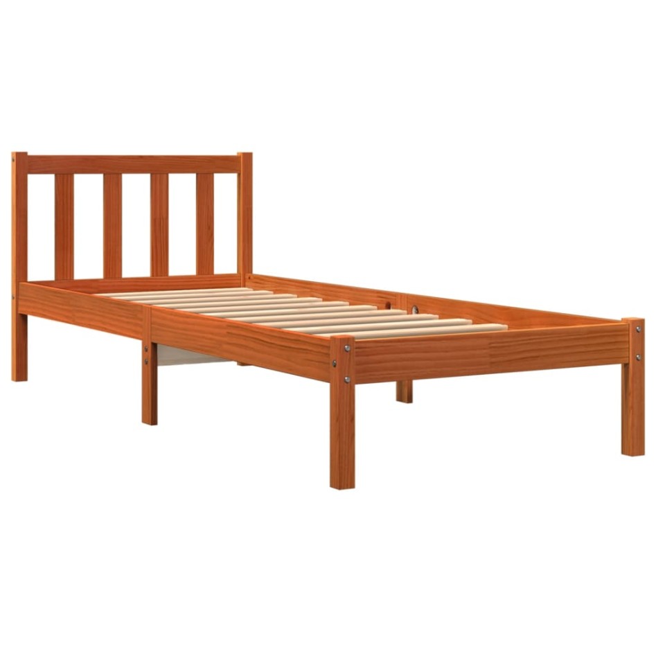 Cama sin colchón madera maciza de pino marrón cera 100x200