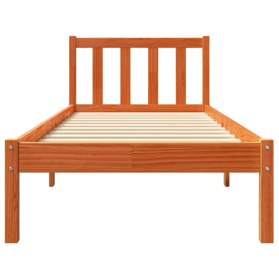 Cama sin colchón madera maciza de pino marrón cera 100x200