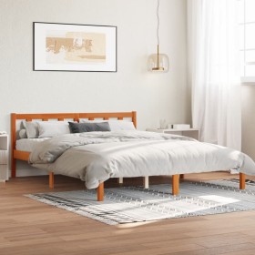 Cama sin colchón madera maciza de pino marrón cera 160x200