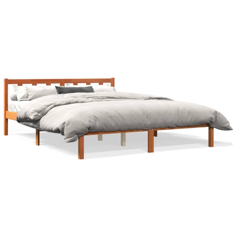 Cama sin colchón madera maciza de pino marrón cera 160x200
