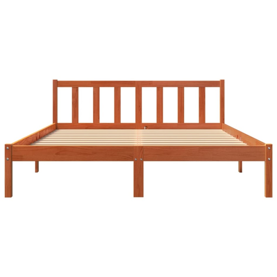 Cama sin colchón madera maciza de pino marrón cera 160x200
