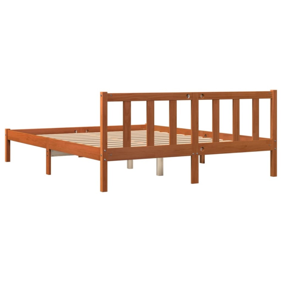 Cama sin colchón madera maciza de pino marrón cera 160x200