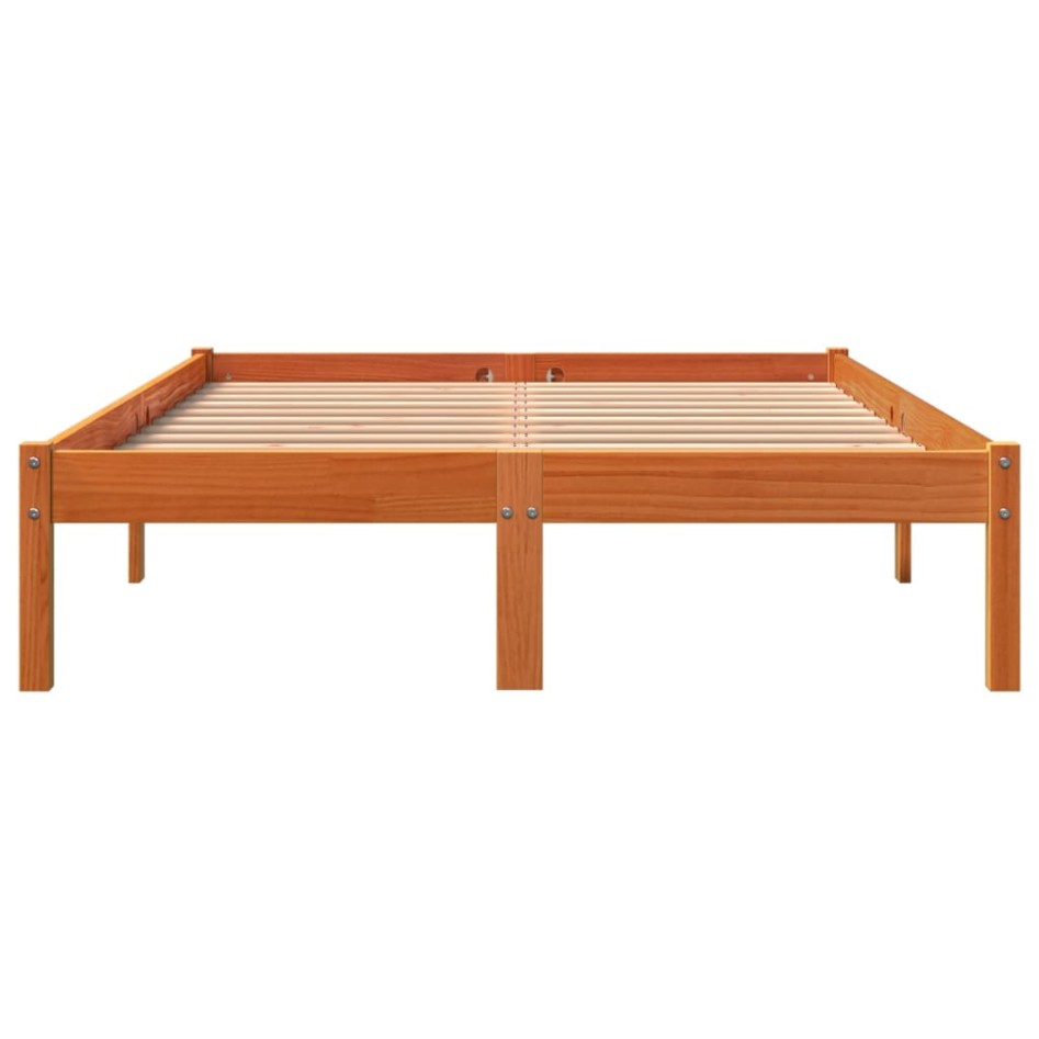 Cama sin colchón madera maciza de pino marrón cera 140x190