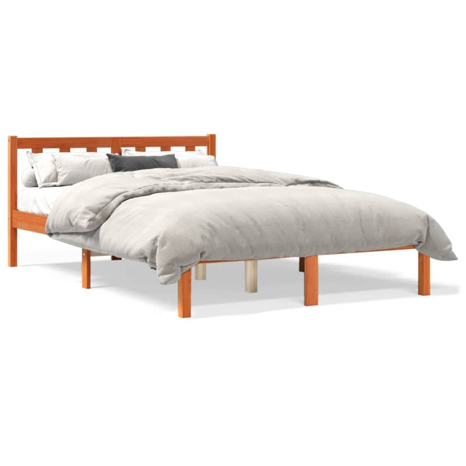 Cama sin colchón madera maciza de pino marrón cera 140x190