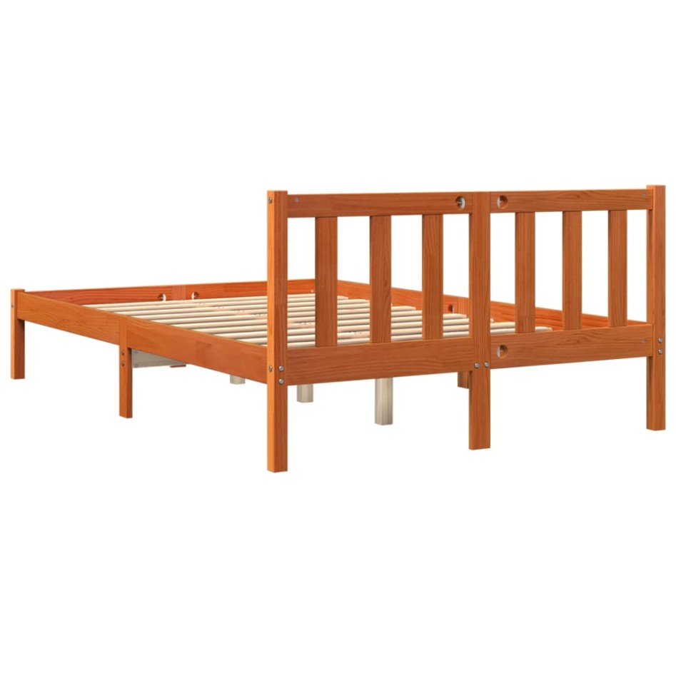 Cama sin colchón madera maciza de pino marrón cera 140x190