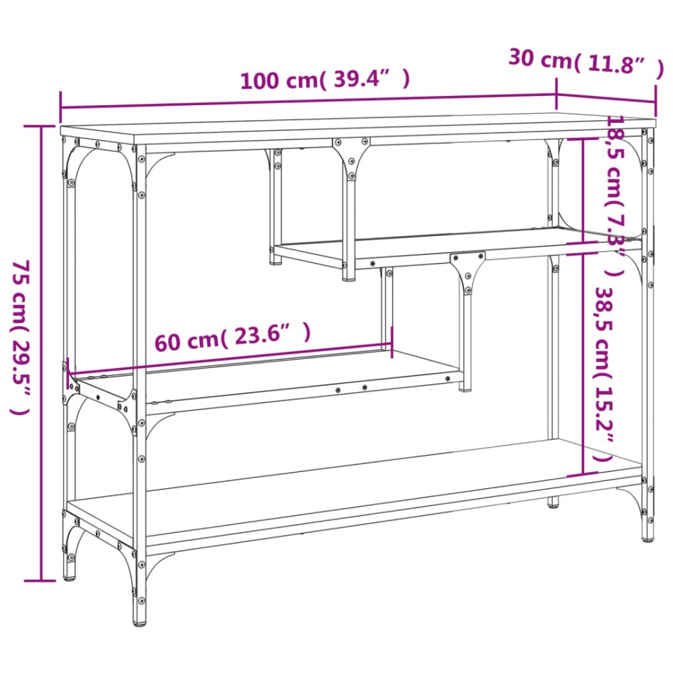 Mesa consola madera de ingeniería gris Sonoma 100x30x75