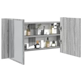 Armario espejo de baño luz LED acrílico gris Sonoma 90x12x45