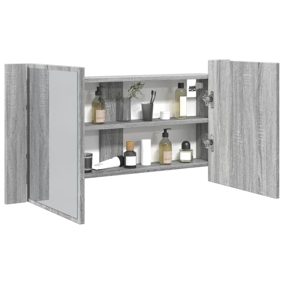 Armario espejo de baño luz LED acrílico gris Sonoma 90x12x45