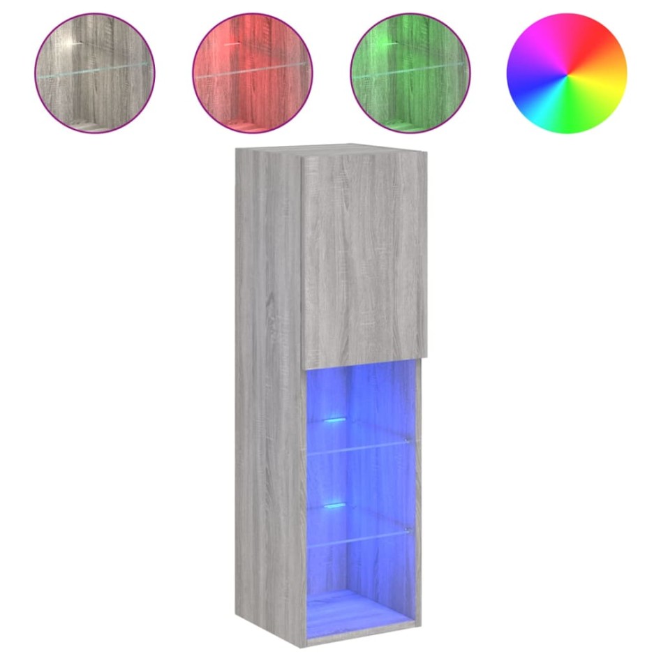 Mueble para TV con luces LED gris Sonoma 30,5x30x102
