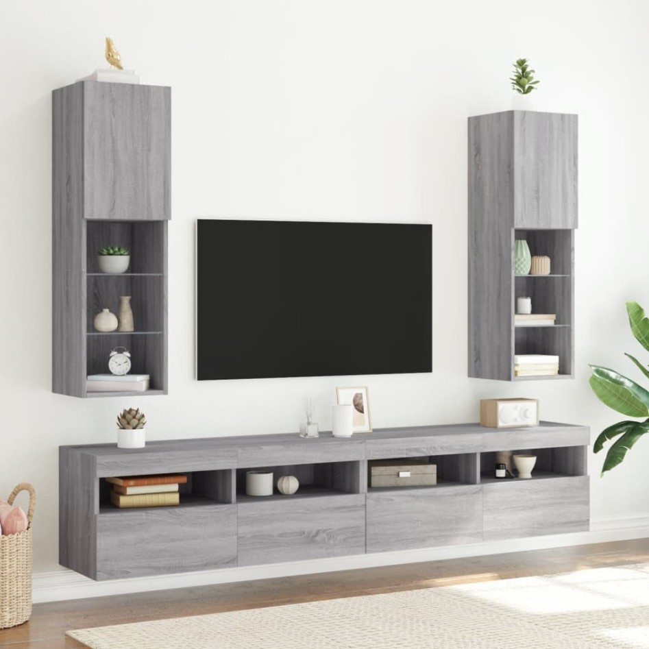 Mueble para TV con luces LED gris Sonoma 30,5x30x102