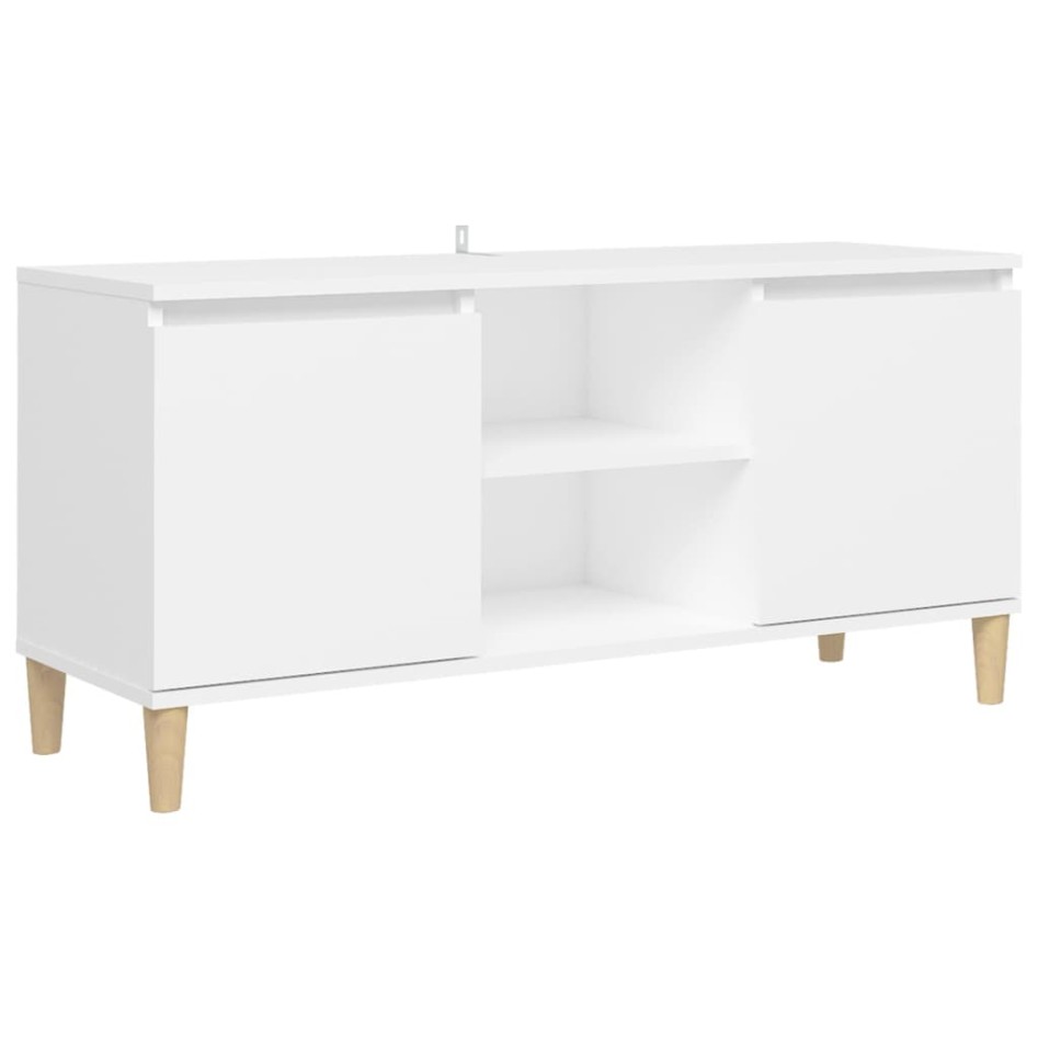 Mueble de TV con patas de madera maciza blanco 103,5x35x50