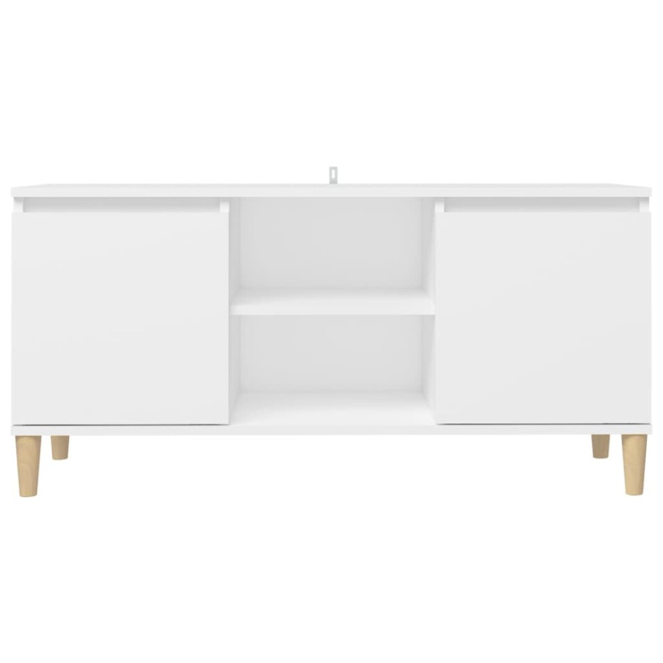 Mueble de TV con patas de madera maciza blanco 103,5x35x50