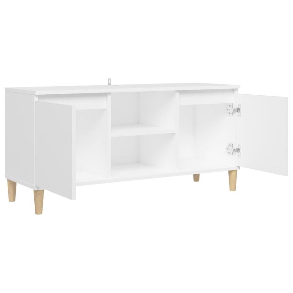 Mueble de TV con patas de madera maciza blanco 103,5x35x50