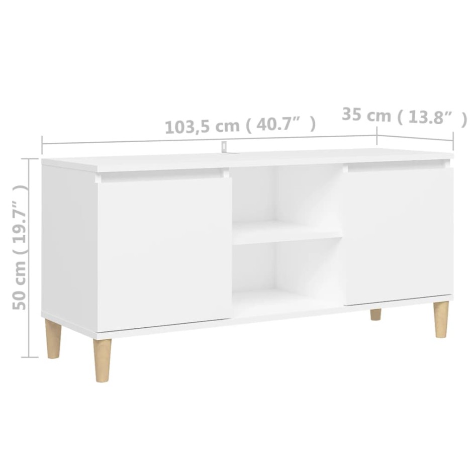 Mueble de TV con patas de madera maciza blanco 103,5x35x50