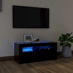 Mueble de TV con luces LED negro 90x35x40