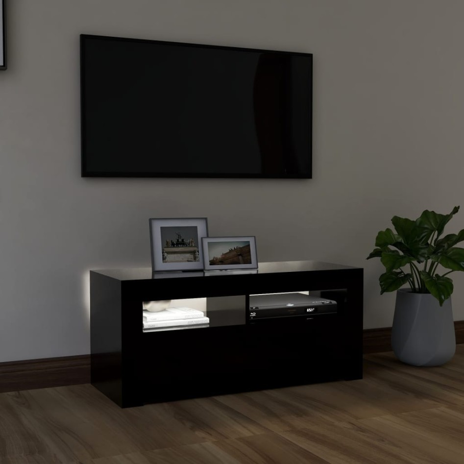 Mueble de TV con luces LED negro 90x35x40