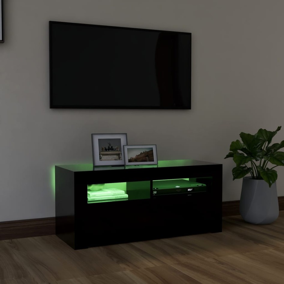 Mueble de TV con luces LED negro 90x35x40