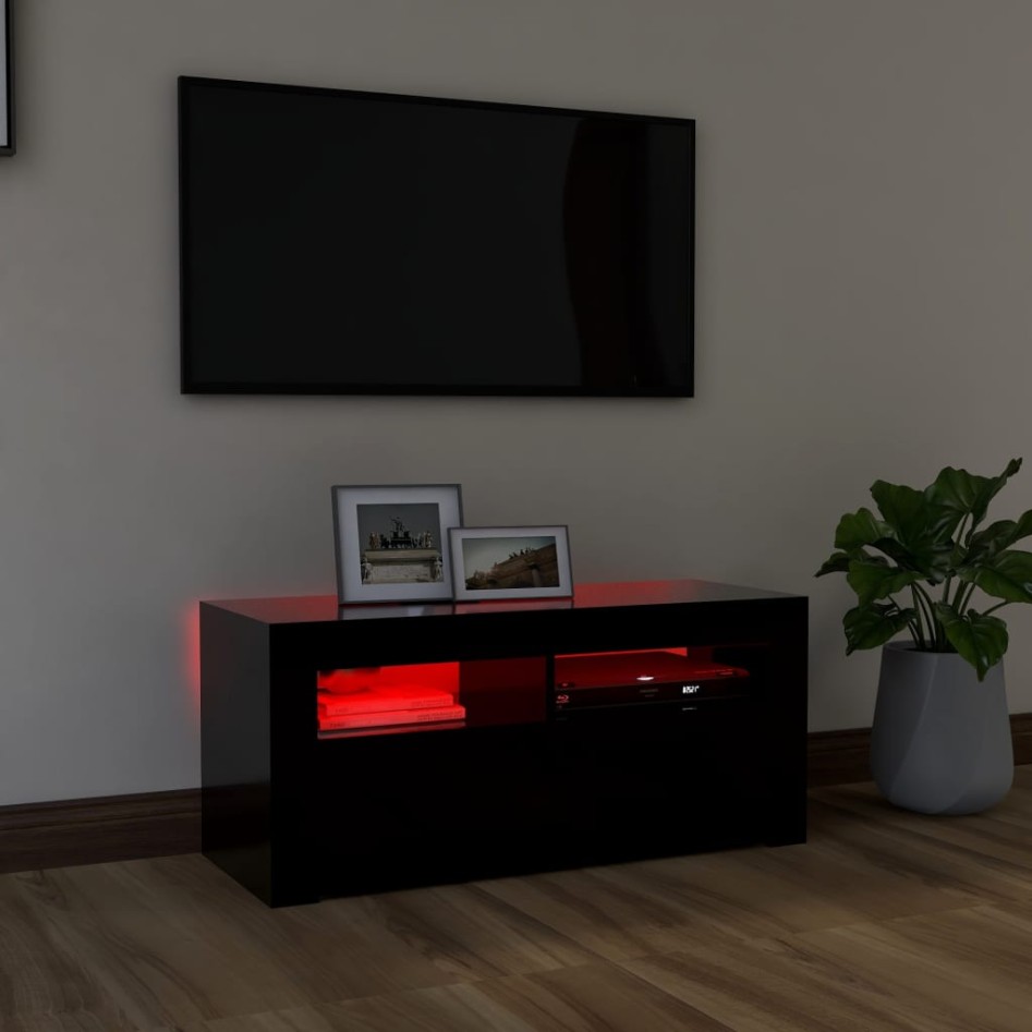 Mueble de TV con luces LED negro 90x35x40