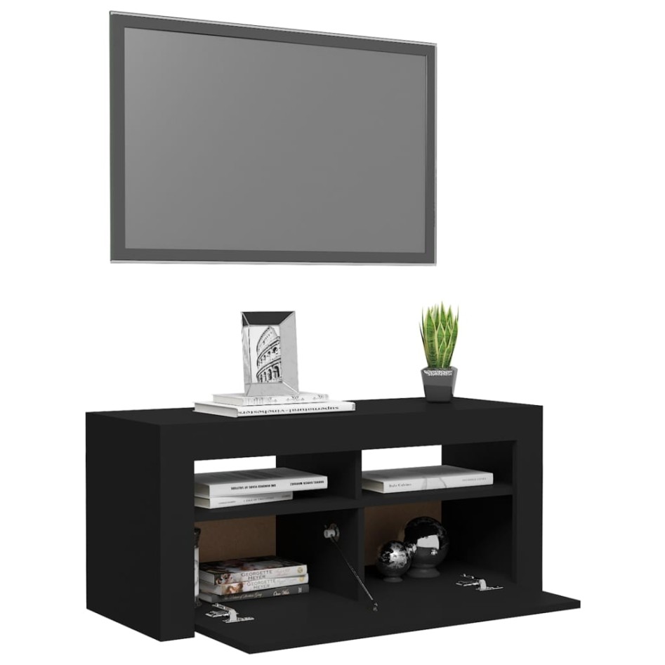 Mueble de TV con luces LED negro 90x35x40
